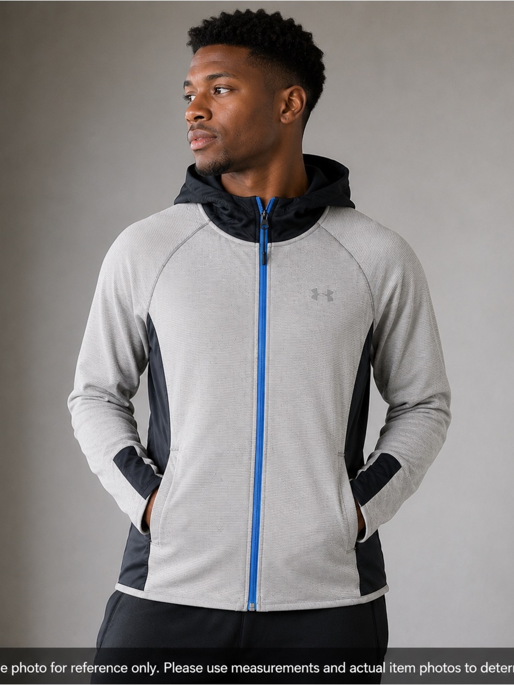 Under Armour ColdGear Hooded Jacket Mens M Gray Full Zip Stretch Fleece